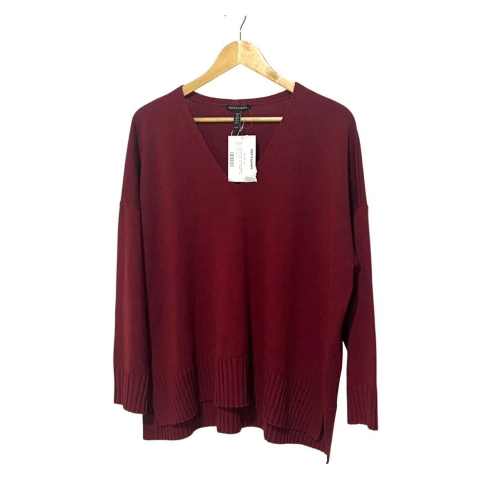 Eileen Fisher V-Neck Sweater in Deep Burgundy